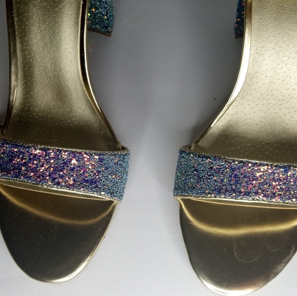 NEW! Sparkling GUESS Block High Heel OPEN TOE Shoes Metallic FORMAL PROM… - Picture 8 of 14